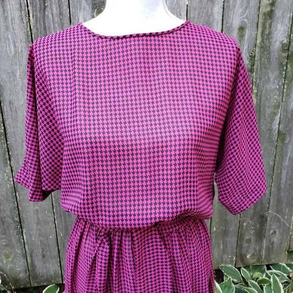 Vintage 80s Toni Todd Pink/Black Houndstooth Dress - Picture 5 of 10